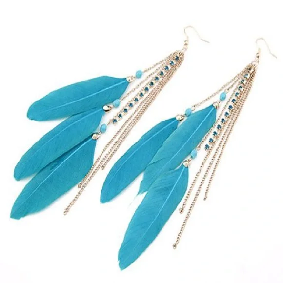 🔥3/$20 Sale🔥 Black White or Blue Gold Feather Earrings - Picture 3 of 3